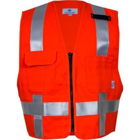 NATIONAL SAFETY APPAREL VIZABLE® Flame Resistant Hi-Vis Short Waist Deluxe Vest, Non-ANSI, L, Orange VNT99223L